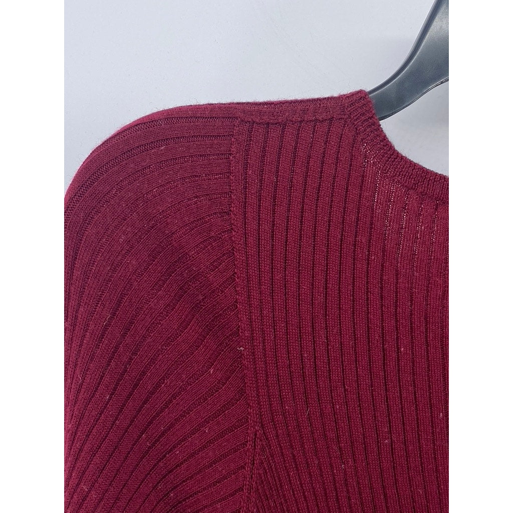 UNIQLO Women's Wine Crewneck Rib Knit Wool Long Sleeve Midi Sweater Dress SZ L
