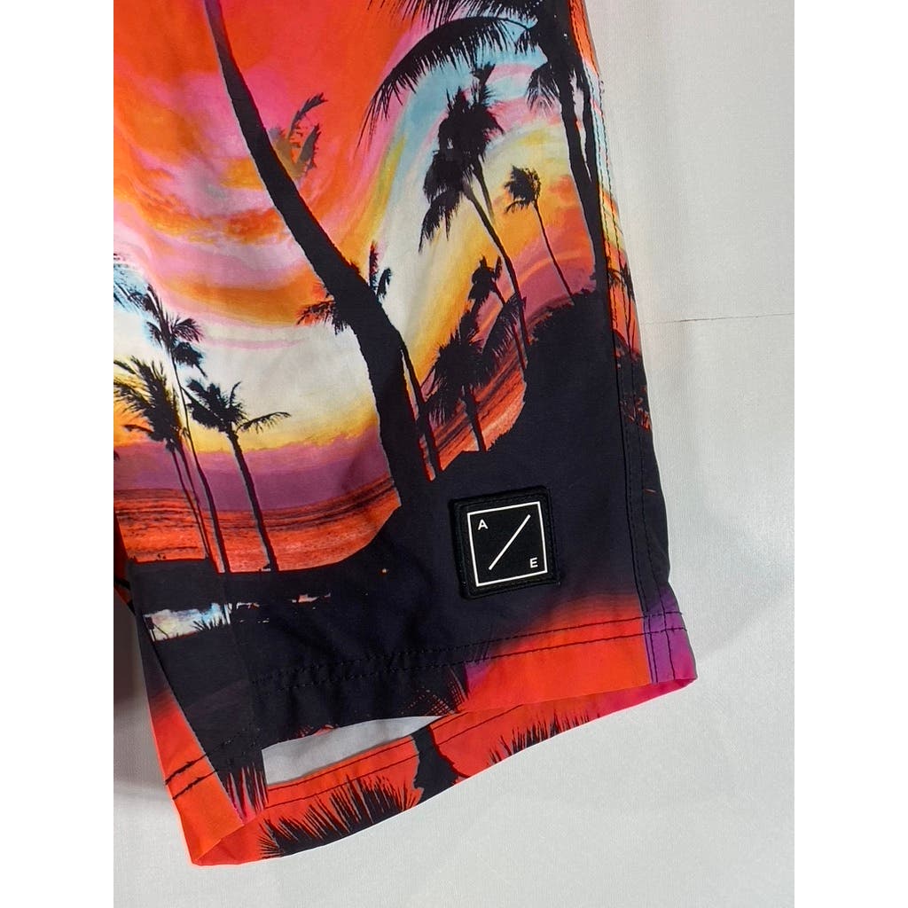 AMERICAN EAGLE Men's Red Tropical Print Drawstring Pull-On Board Shorts SZ XS