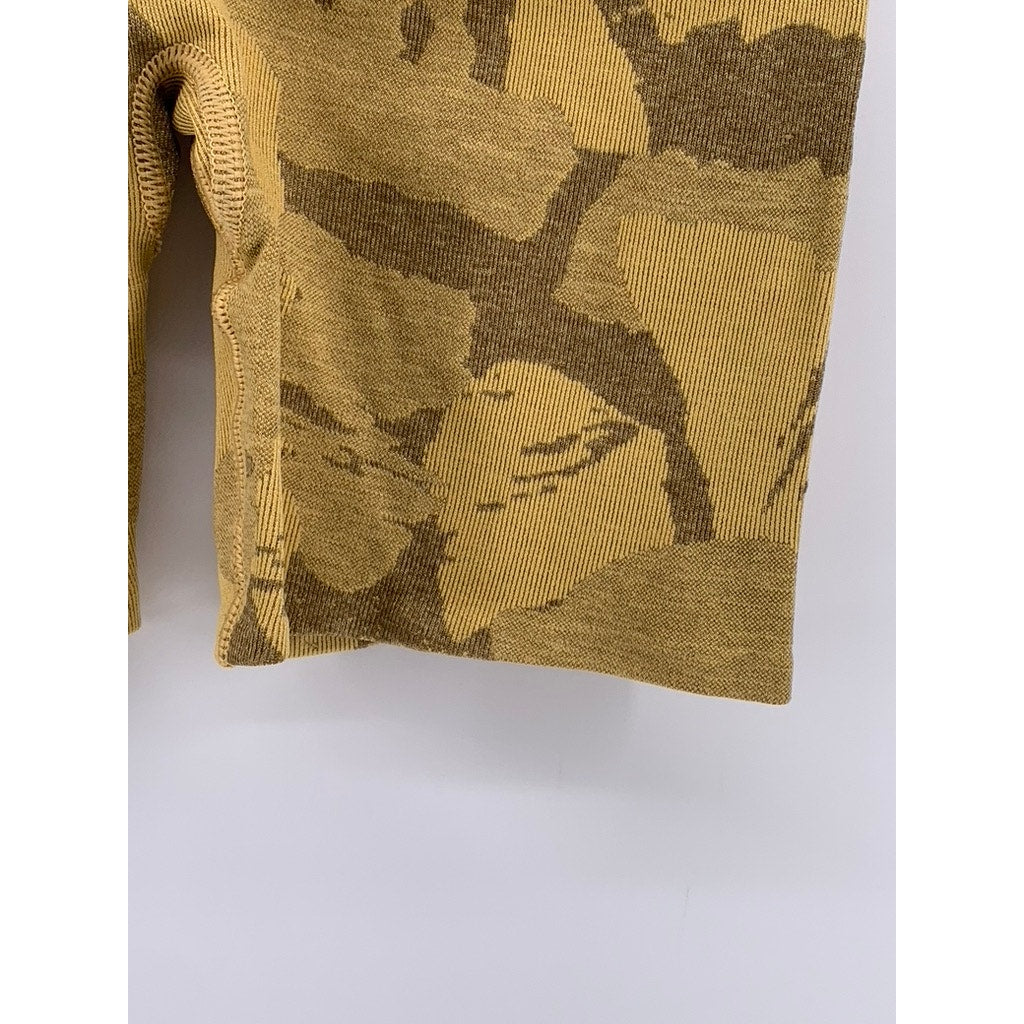 GYMSHARK Women's Mustard Yellow Printed Bike Shorts SZ XS