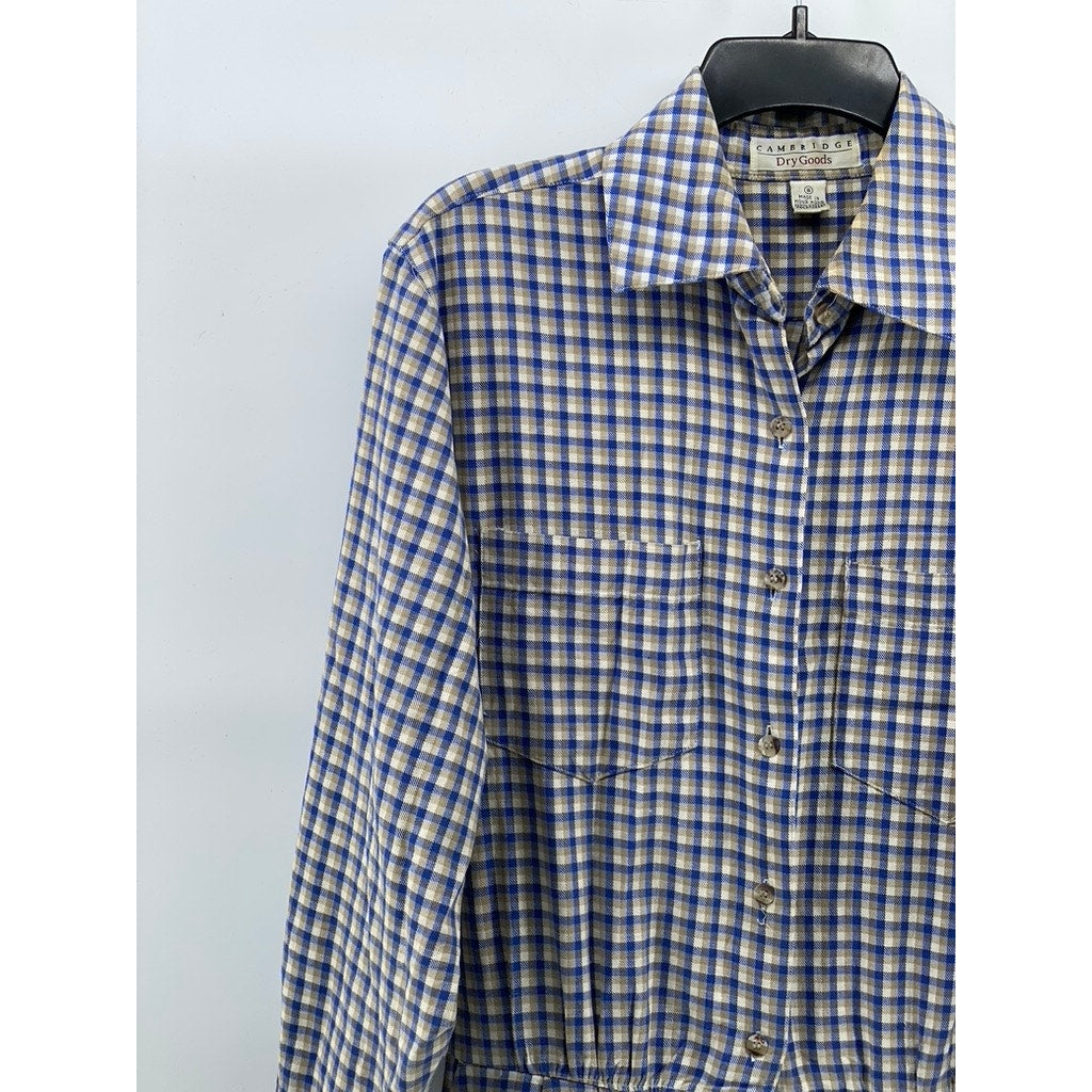 CAMBRIDGE DRY GOODS Women's Vintage Navy-White Gingham Button-Up Shirt Dress SZ8