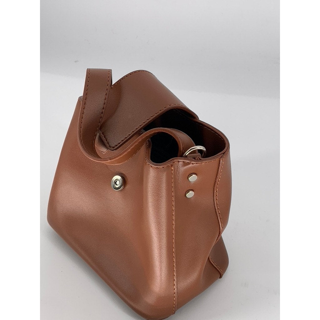 UNBRANDED Women's Brown Faux-Leather Small Square Top-Handle Crossbody Bag SZ OS