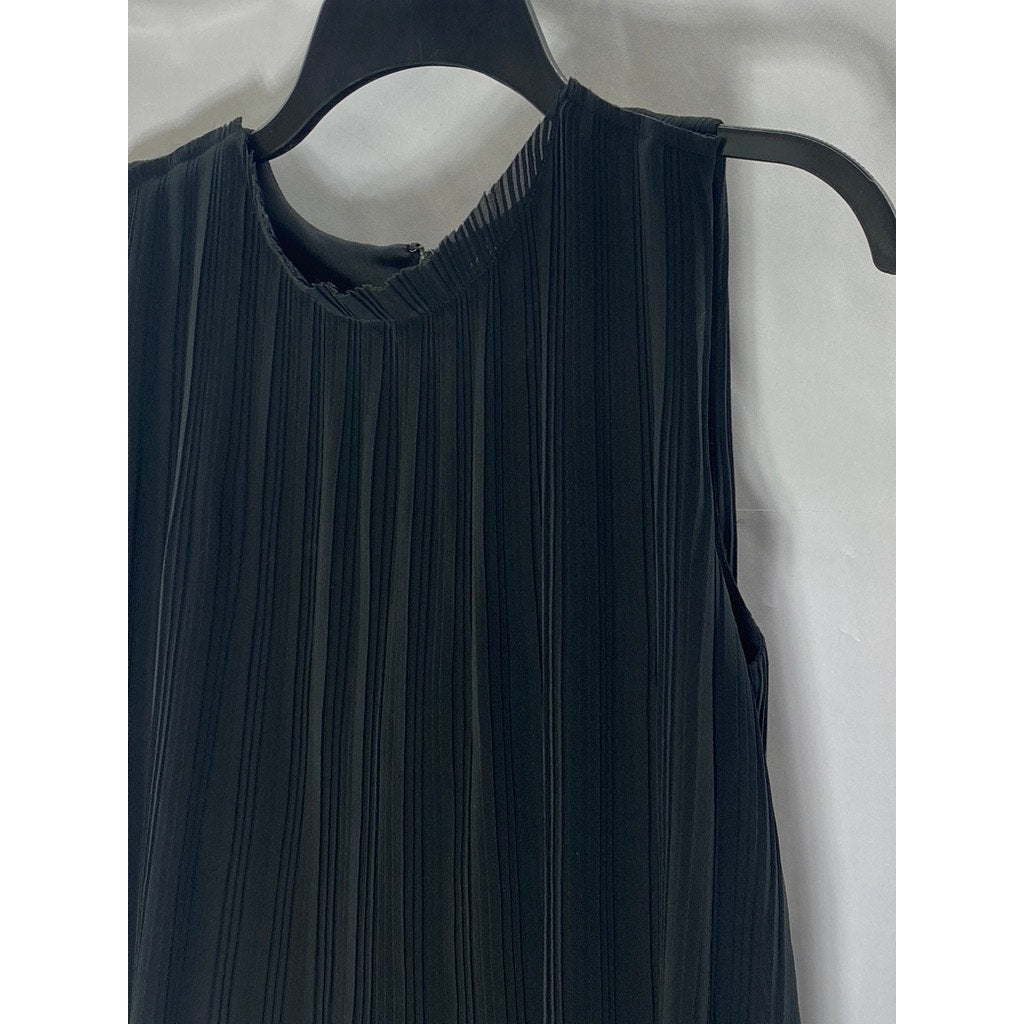 CLUB MONACO Women’s Black Sheer Pleated Crewneck Sleeveless Relaxed-Fit Top SZ S