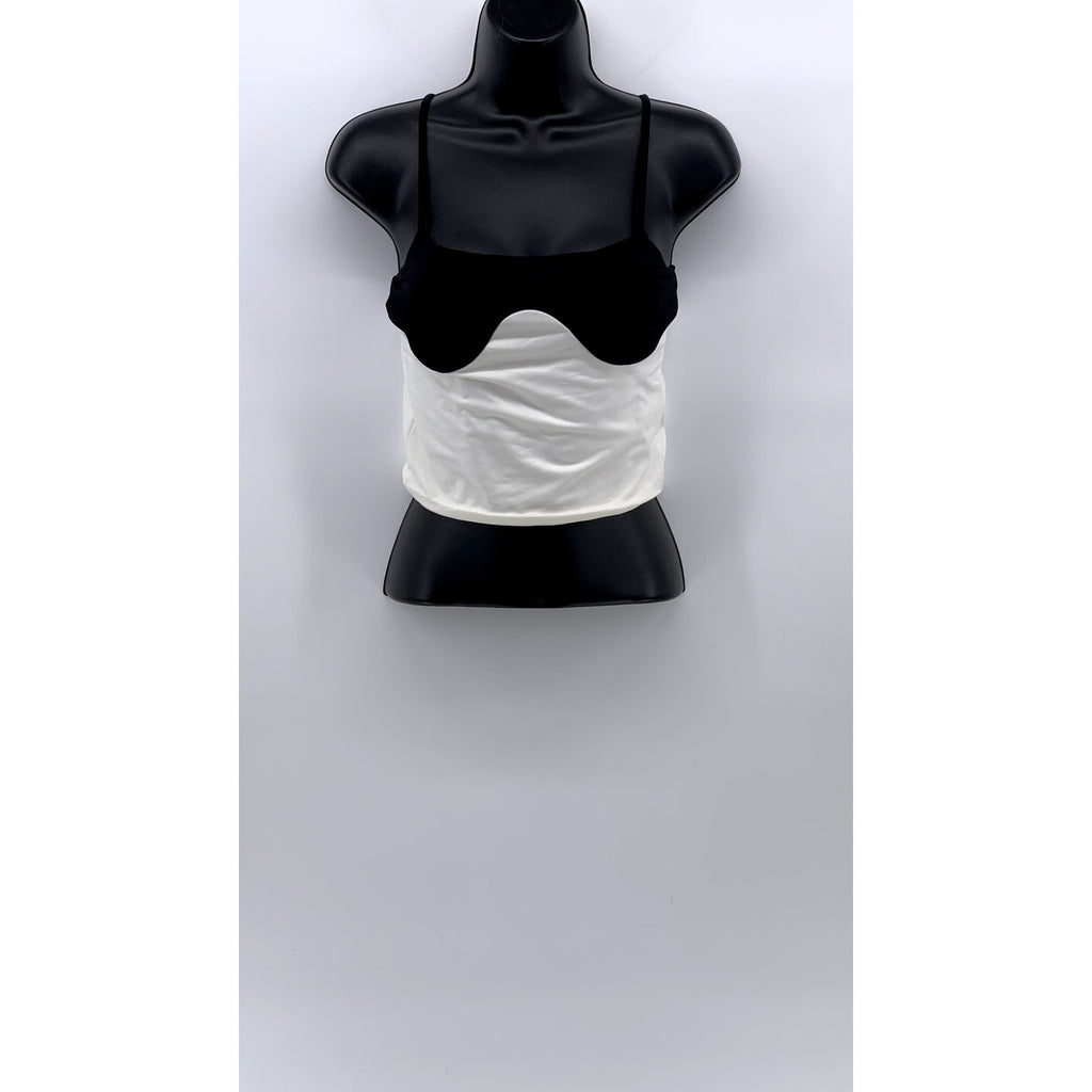 FOREVER 21 Women's Black-White Colorblock Spaghetti Strap Cropped Top SZ S