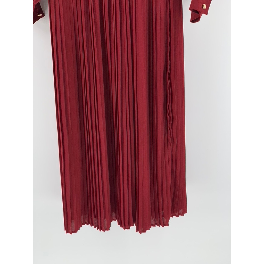 VICI Women's Burgundy Wrap Long Sleeve Pleated Maxi Dress SZ S