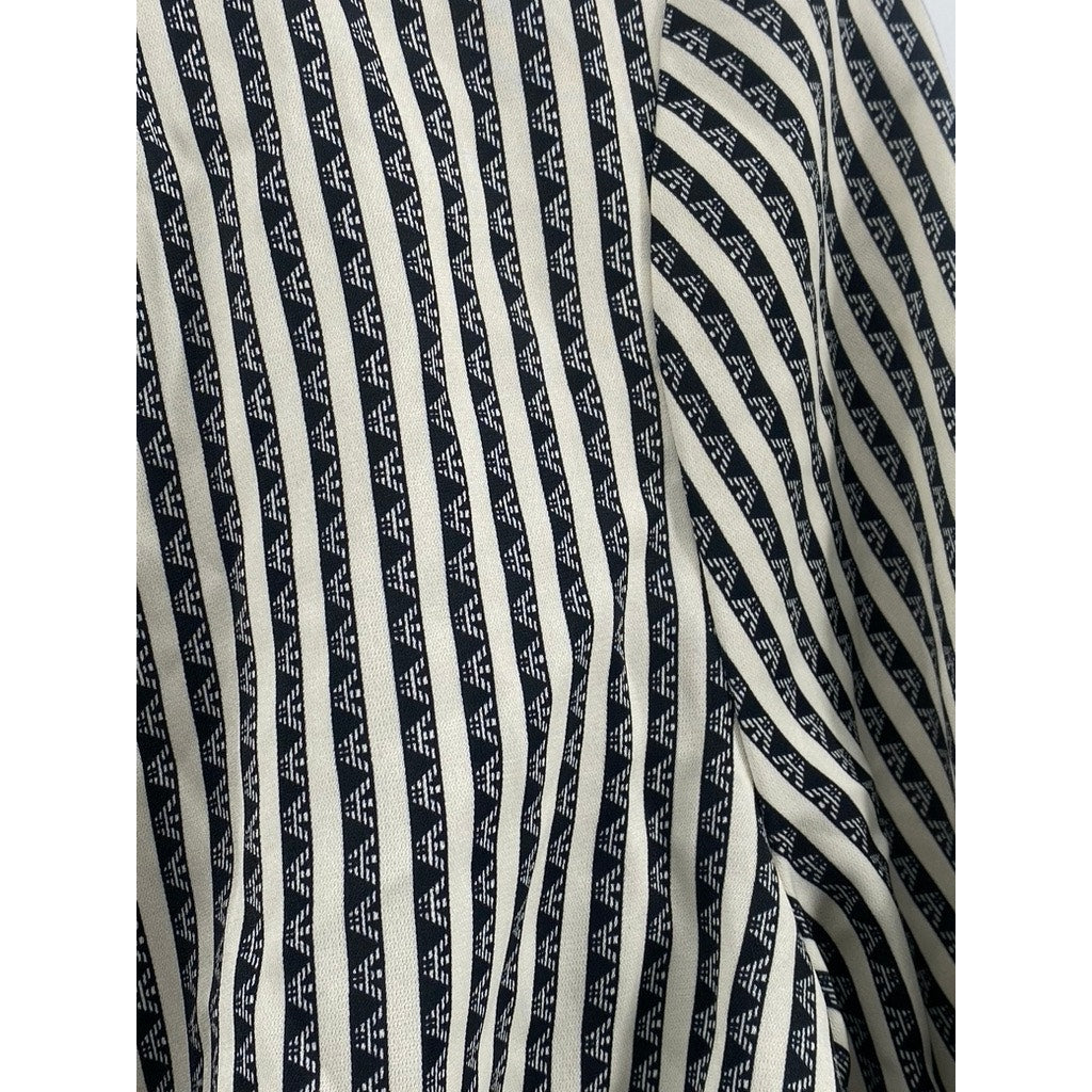RIHOAS Women's Black-White Striped Printed Tie-Front Ruffle Long Sleeve Top SZ S