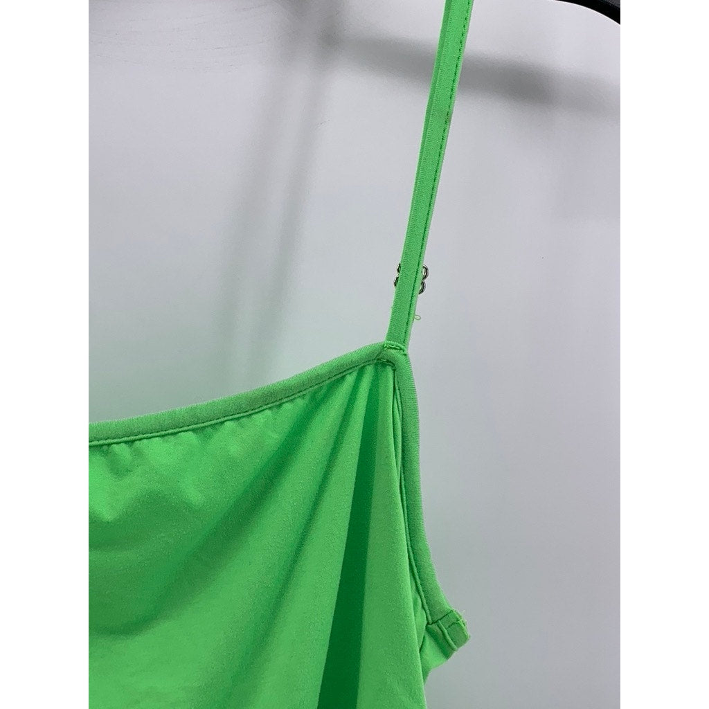 UNBRANDED Women's Lime Green Straight-Neck Ruched Bodycon Mini Dress SZ L