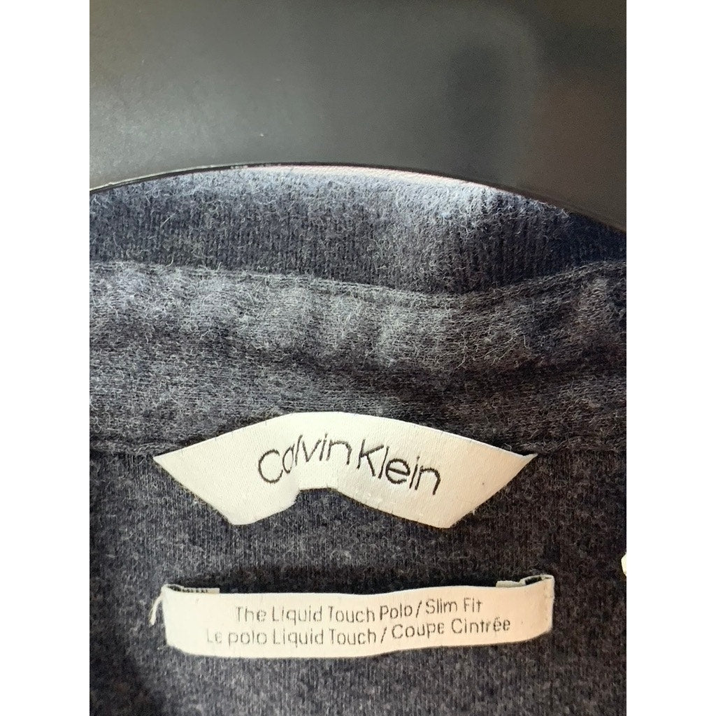 CALVIN KLEIN Men's Charcoal Slim-Fit The Liquid Touch Short Sleeve Polo SZ L