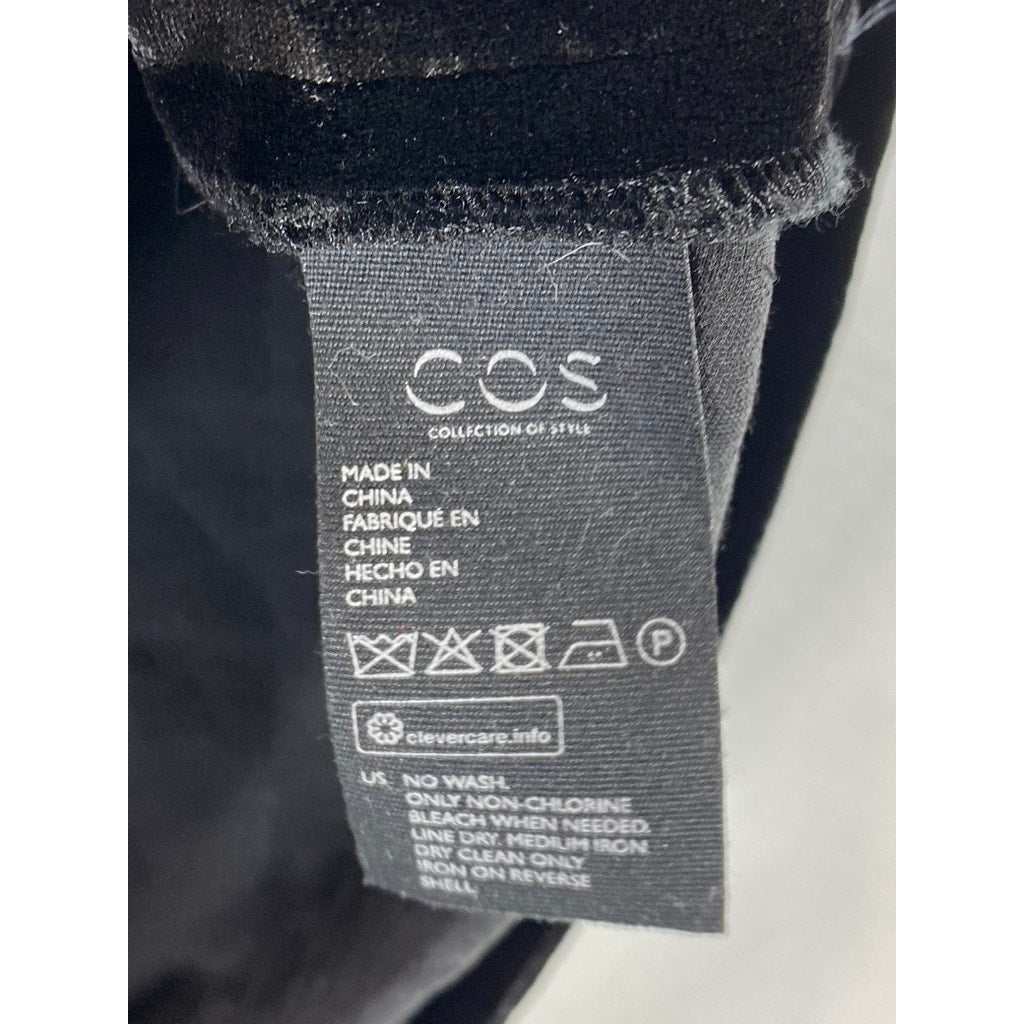 COS Women's Black Mulberry Silk-Mix Draped Roll-Neck Short Sleeve Velvet Top SZ4