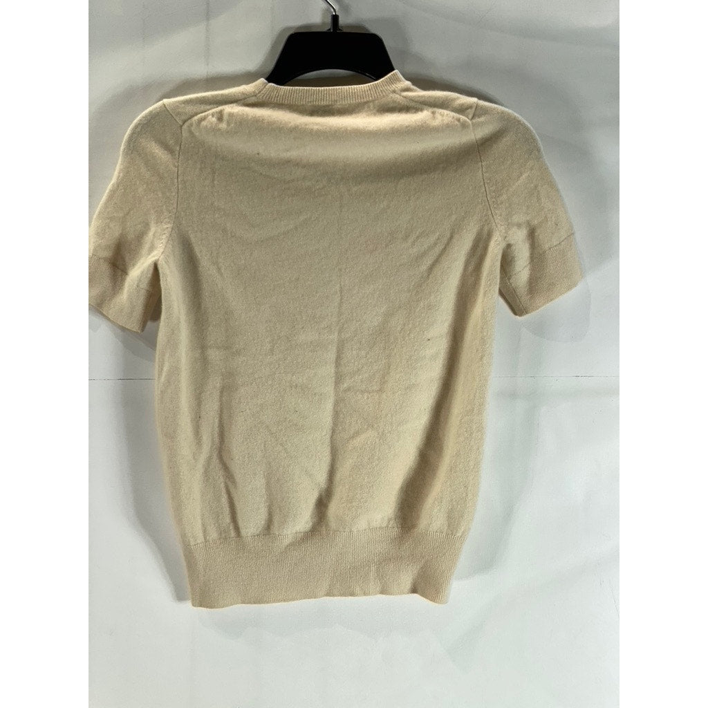 TSE Classic Women's Beige Solid Cashmere Crewneck Short Sleeve Sweater Top SZ S