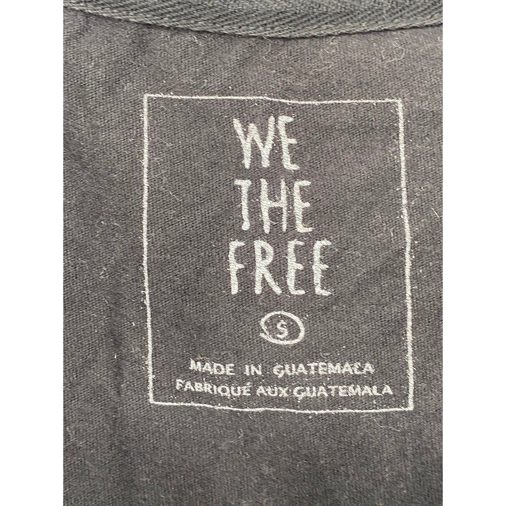 WE THE FREE Women's Black Solid Crewneck Short Rolled Sleeve Cropped Top SZ S