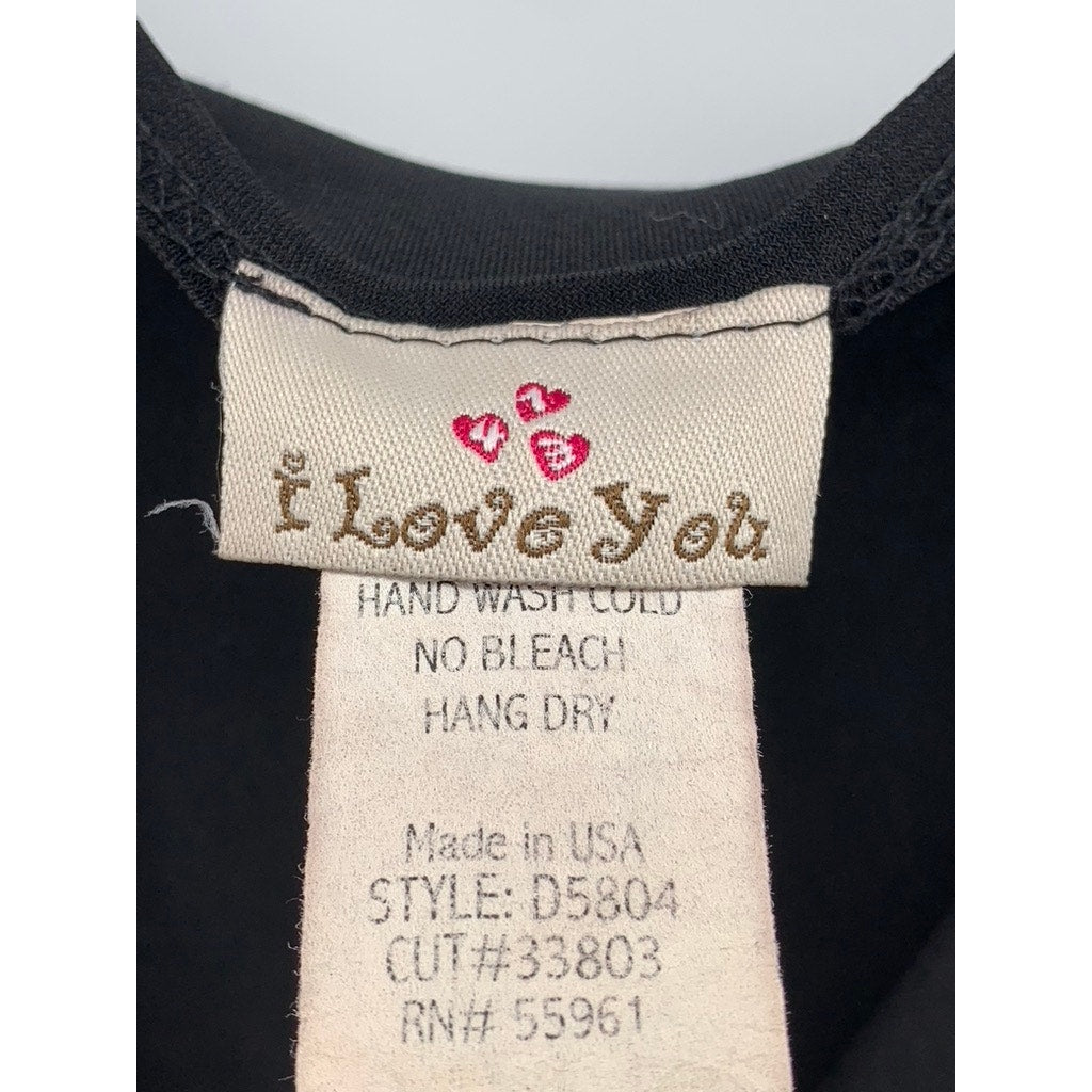 I LOVE YOU Women's Vintage Black-Red Printed Waistband V-Neck Cropped Top SZ M