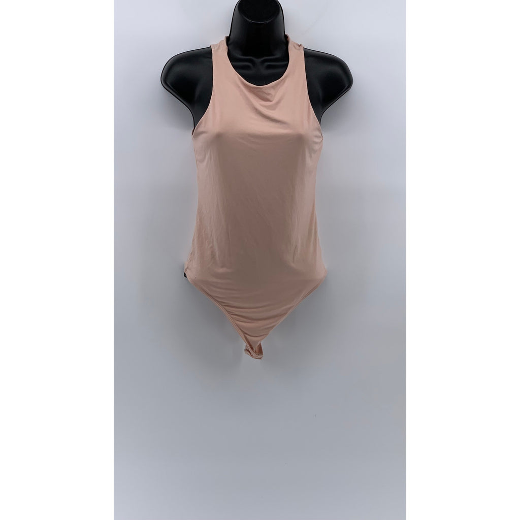 EXPRESS Women's Peach Body Contour Crewneck Sleeveless Thong Bodysuit SZ S