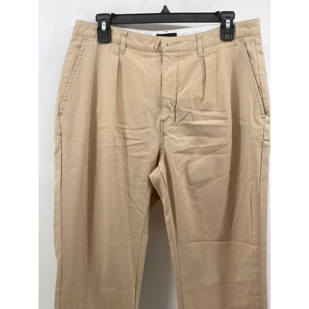 ZANEROBE Men's Tan Straight-Leg Wool-Blend Spilt Hem Pants SZ 32