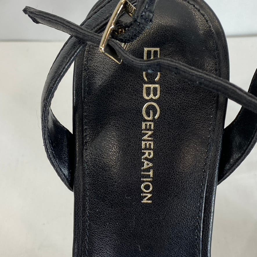 BCBGENERATION Women's Black Leather Cadence Ankle-Strap Platform Sandals SZ 10
