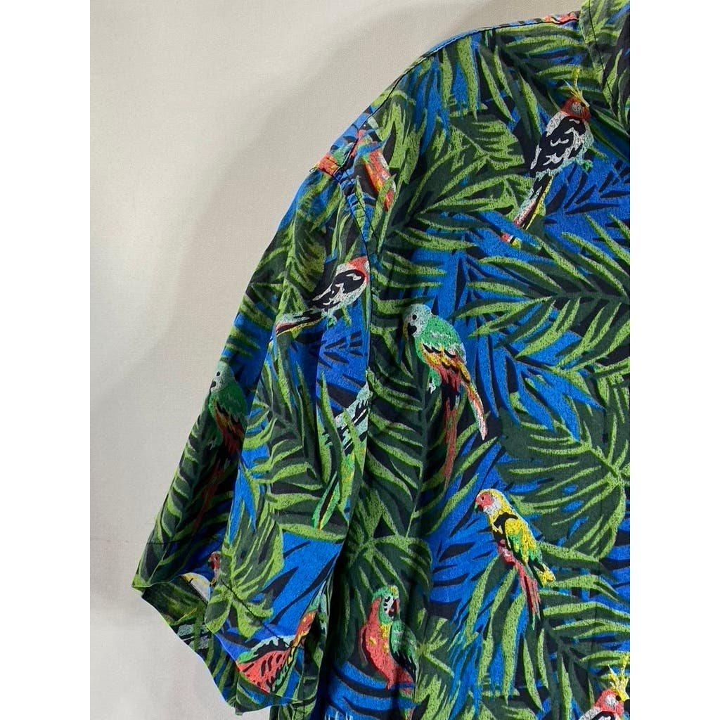 AMERICAN EAGLE OUTFITTERS Men's Green Tropical Parrot Button-Up Shirt SZ 2XL