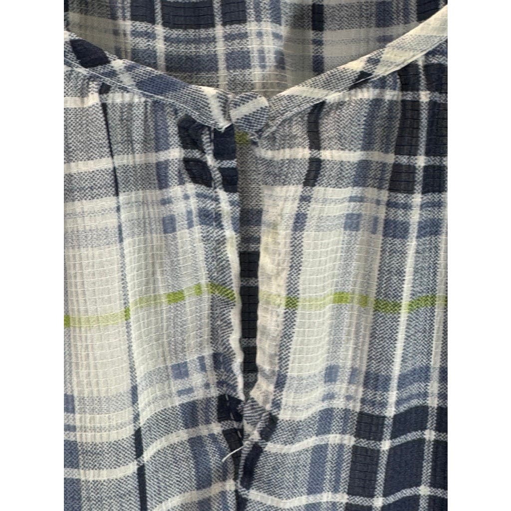 PRINCESS VERA WANG Women's Blue/White Ombre Plaid Tie-Cuff Long Sleeve Top SZ S