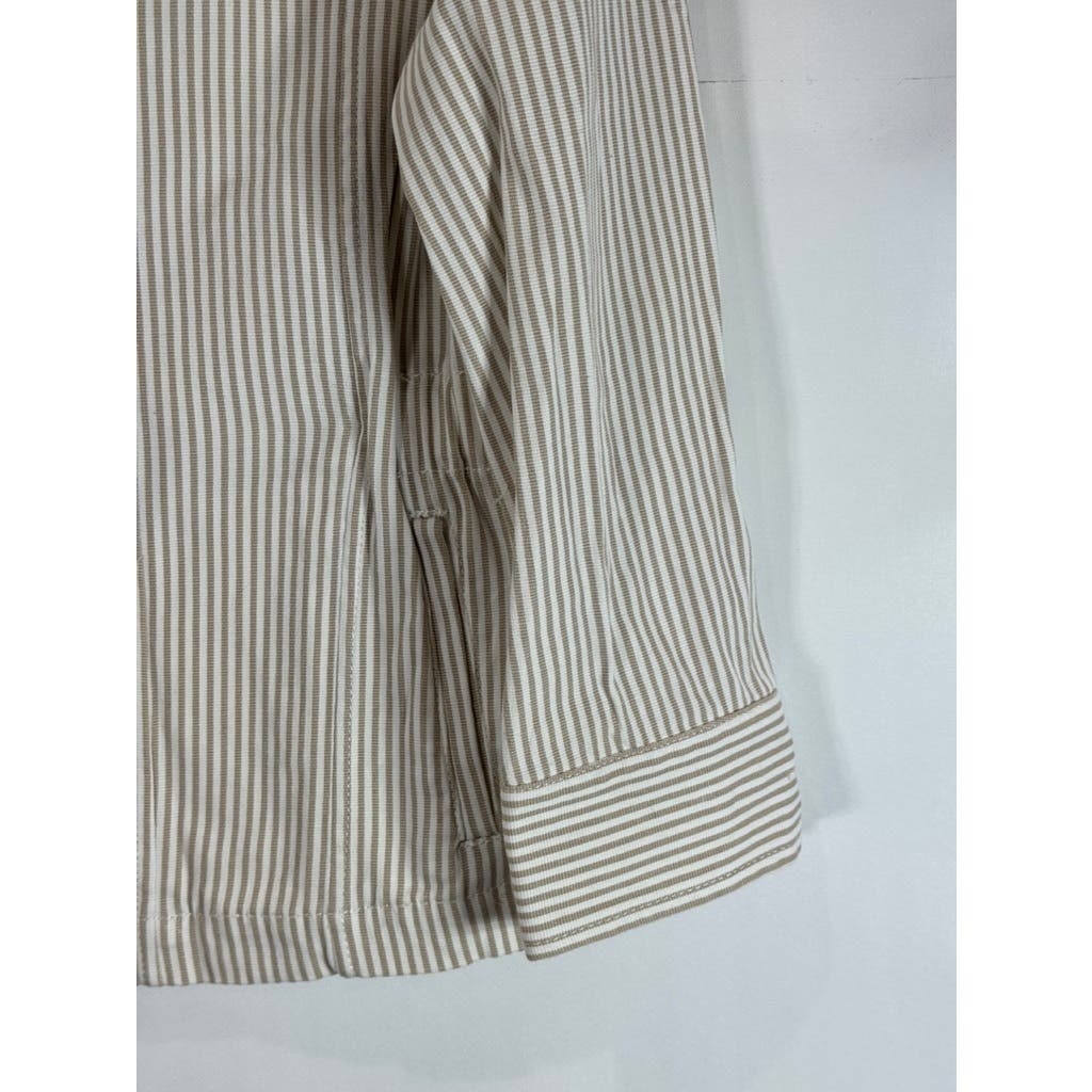 MARELLA SPORT Women's Button Down Striped Tan/White Shirt Jacket SZ 10 US