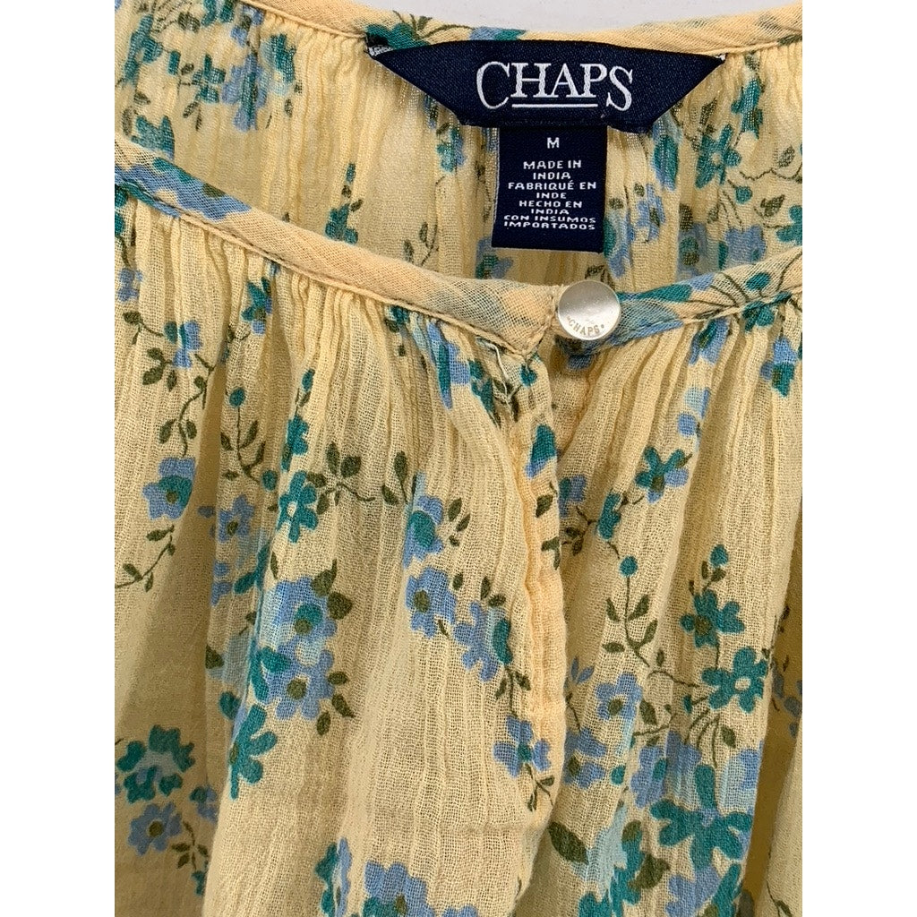 CHAPS Women's Yellow Floral Ruffle Sleeve Top SZ M