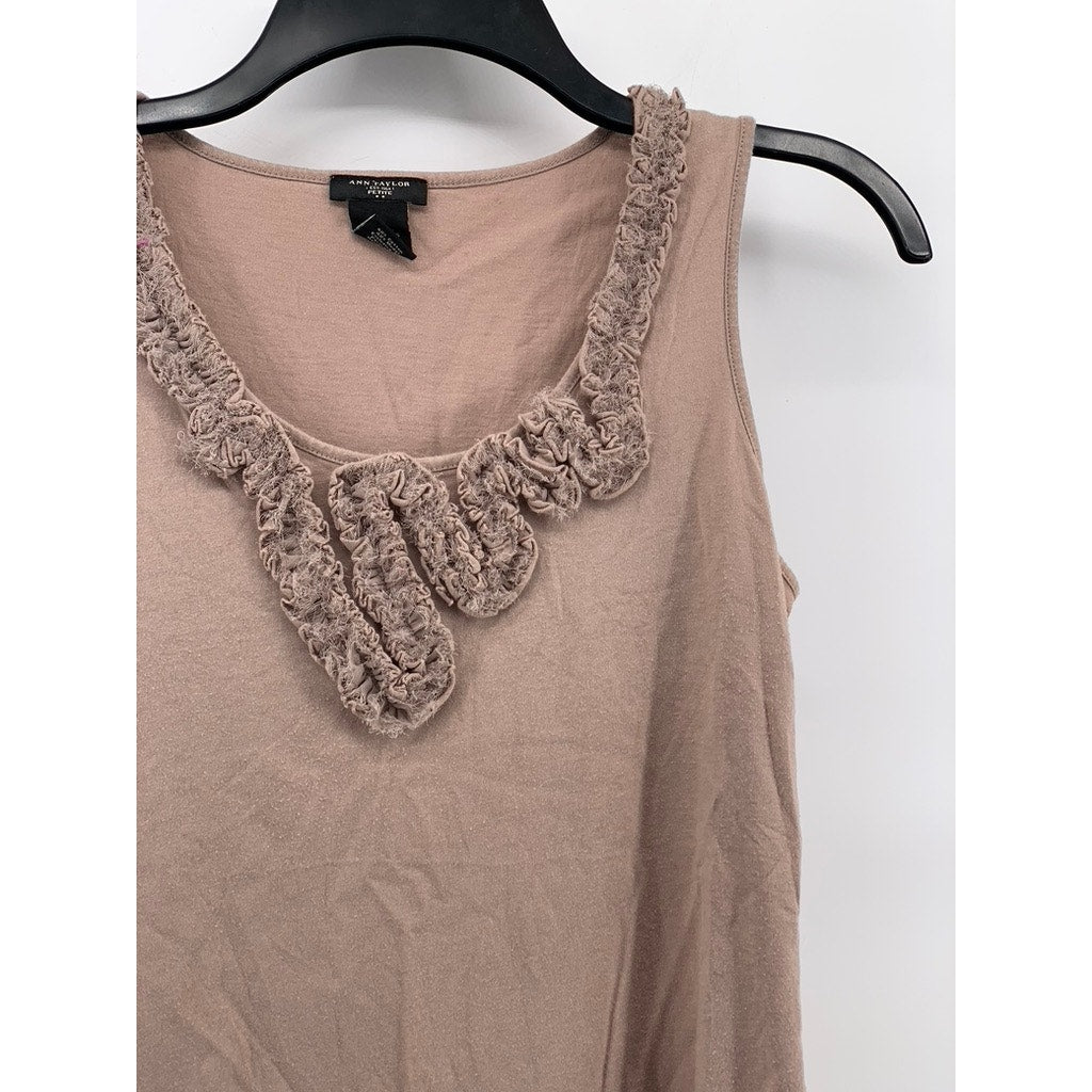ANN TAYLOR Women's Petite Beige Textured Scoop-Neck Sleeveless Top SZ MP