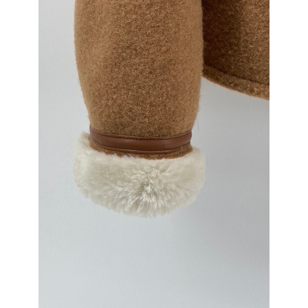 NVLT Women's Tan-White Sherpa Lined Zip-Up Brushed Melton Wool-Blend Jacket SZ S