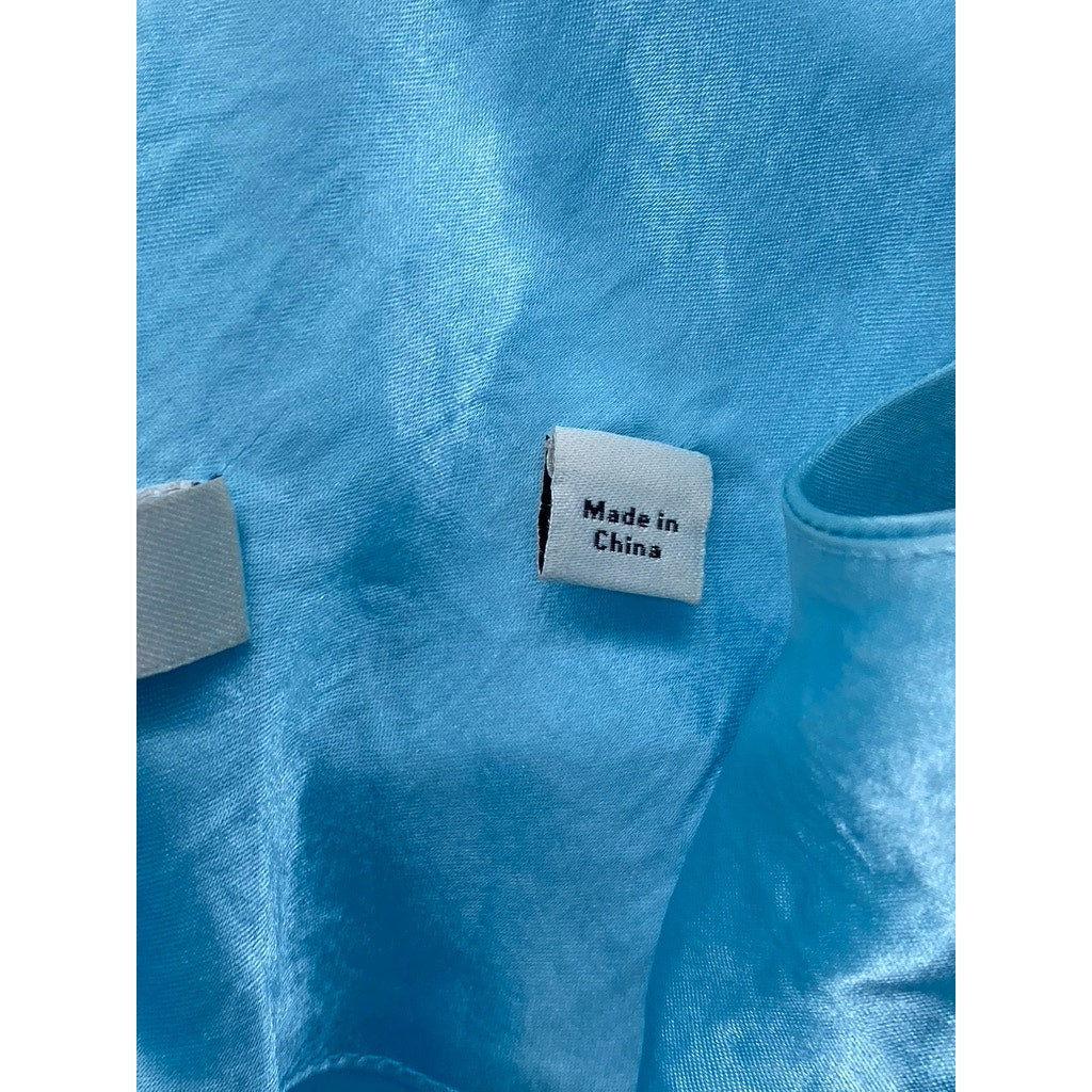 VINCE. Women's Light Blue Satin Double V-Neck Maxi Slip Dress SZ XS