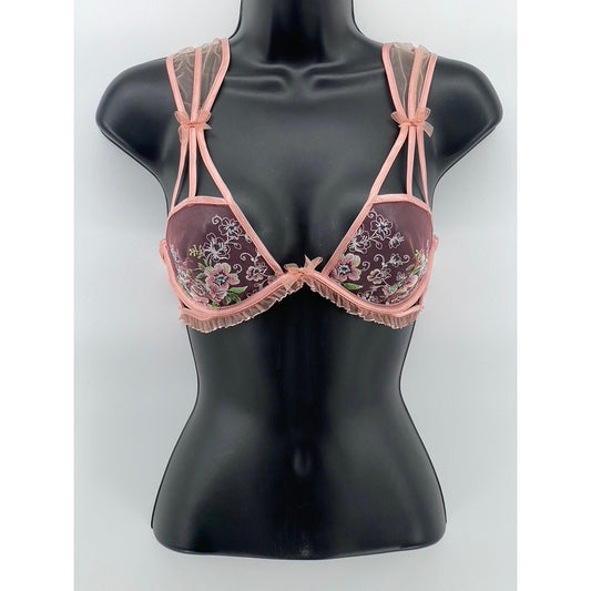 FOR LOVE & LEMONS Women's Pink Euphoria Embroidered Floral Underwire Bra SZ S