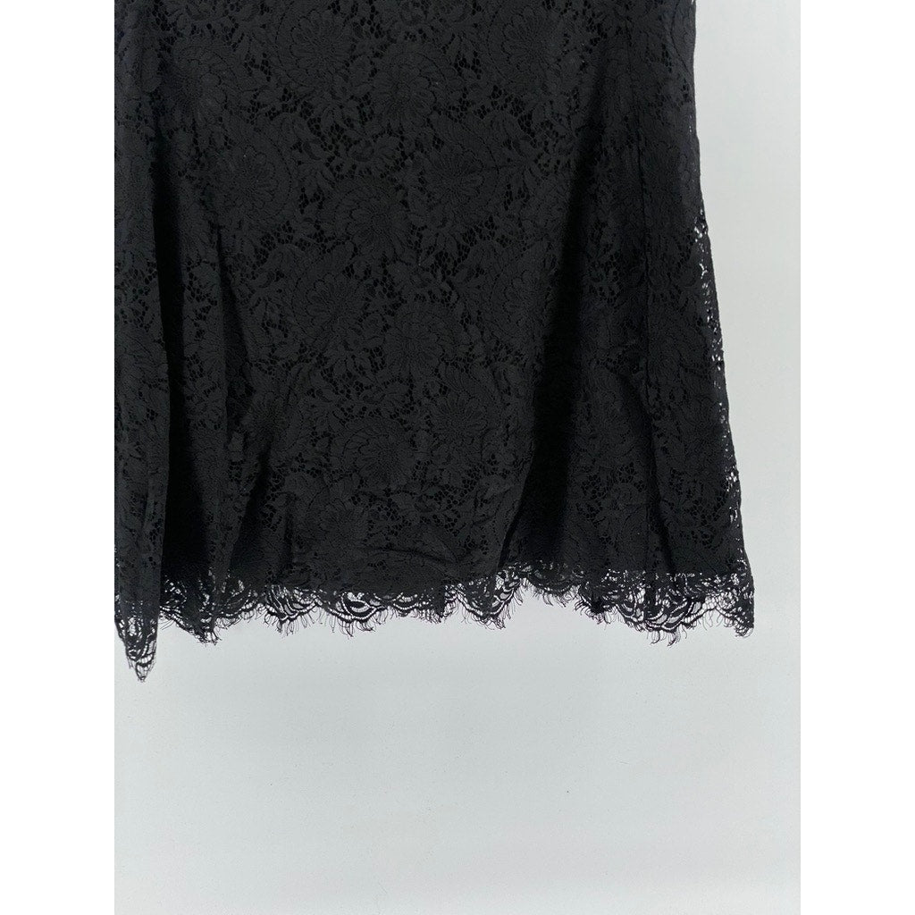 MADEWELL Women's Black Floral Lace Crewneck Short Sleeve Shift Mini Dress SZ 8