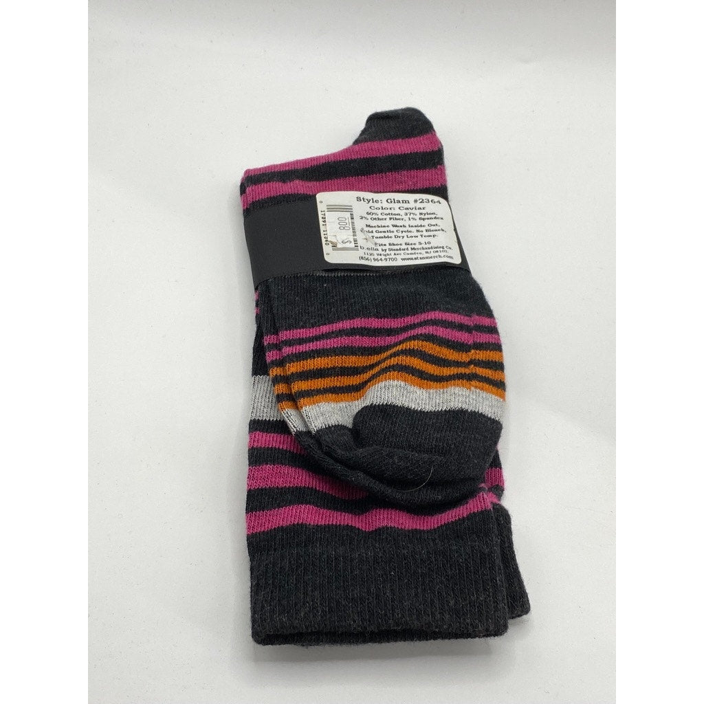 B.ELLA Women's Black Caviar Knit Cotton-Blend Striped Glam Knee Socks SZ OS