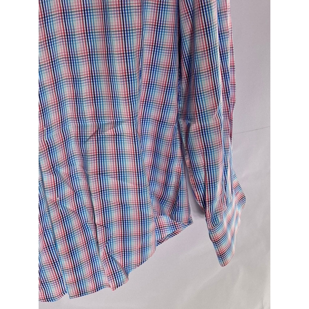 MARCS Men's Blue-Red Plaid Button-Up Regular-Fit Long Sleeve Shirt SZ M