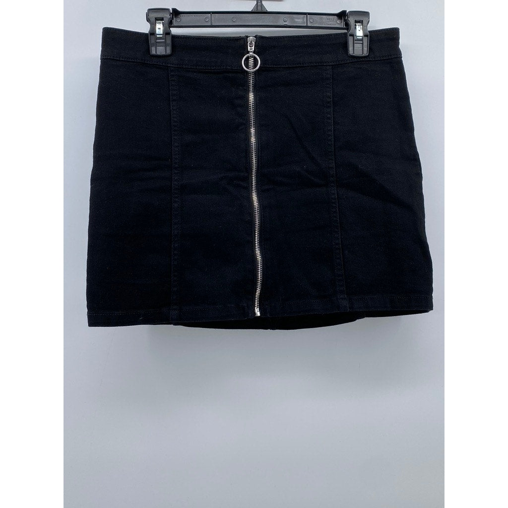 BP. Women's Black Denim Front-Zipper Pocketless Straight Mini Skirt SZ 30