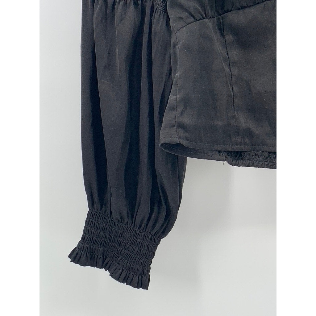 DIVIDED By H&M Women's Black Puff Long Sleeve Corset Crop Top SZ 2