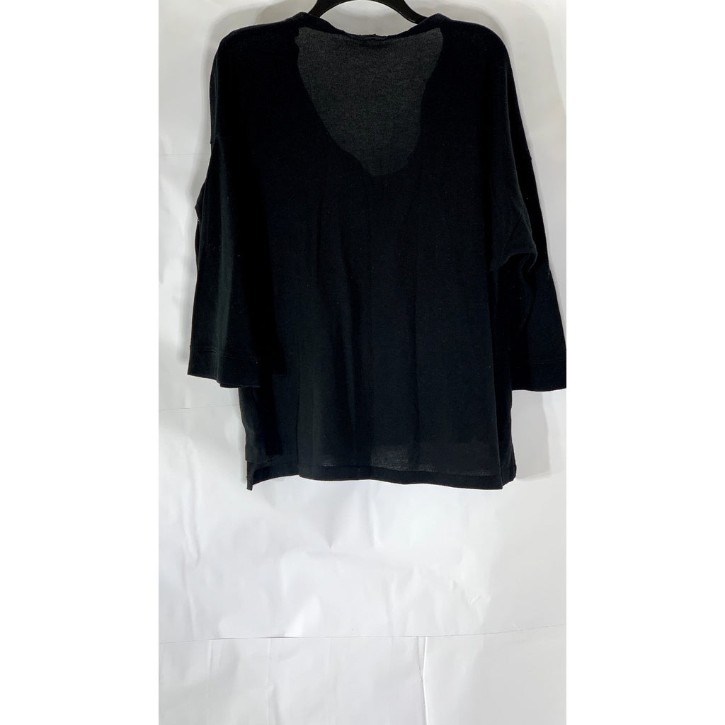 J.CREW Women's Black V-Neck Long Sleeve Knit Slit-Hem Sweater SZ XL