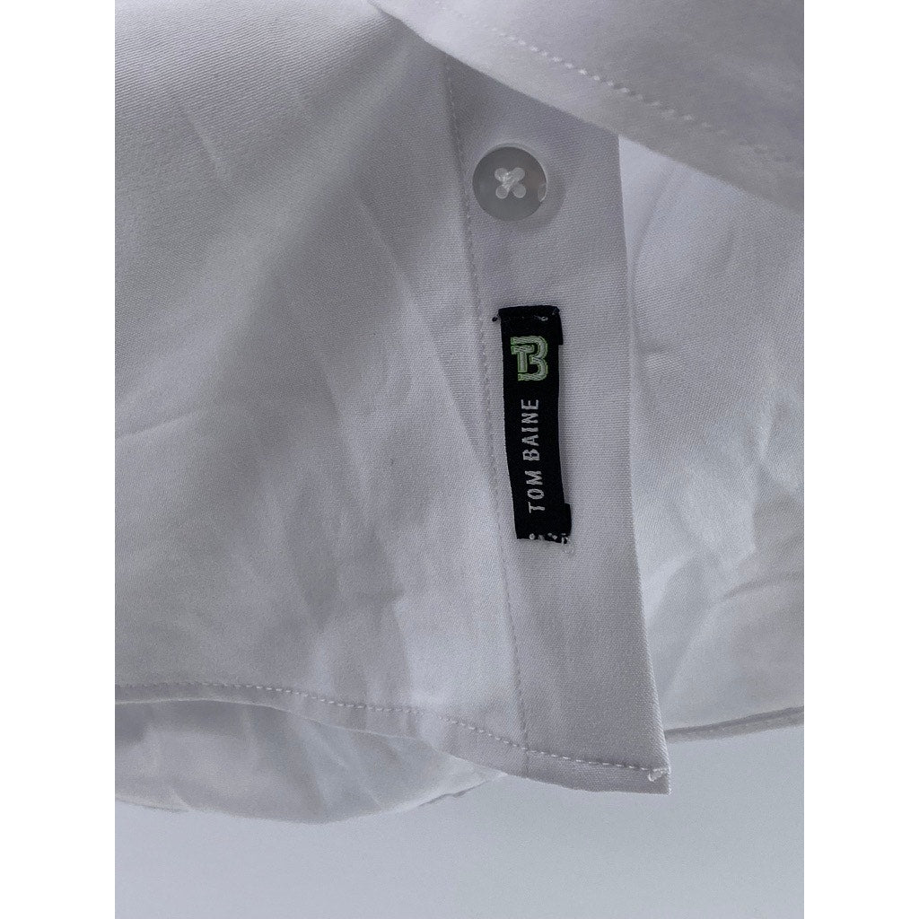 TOM BAINE Men’s Bright a white Slim-Fit Button-Up Short Sleeve Shirt SZ M