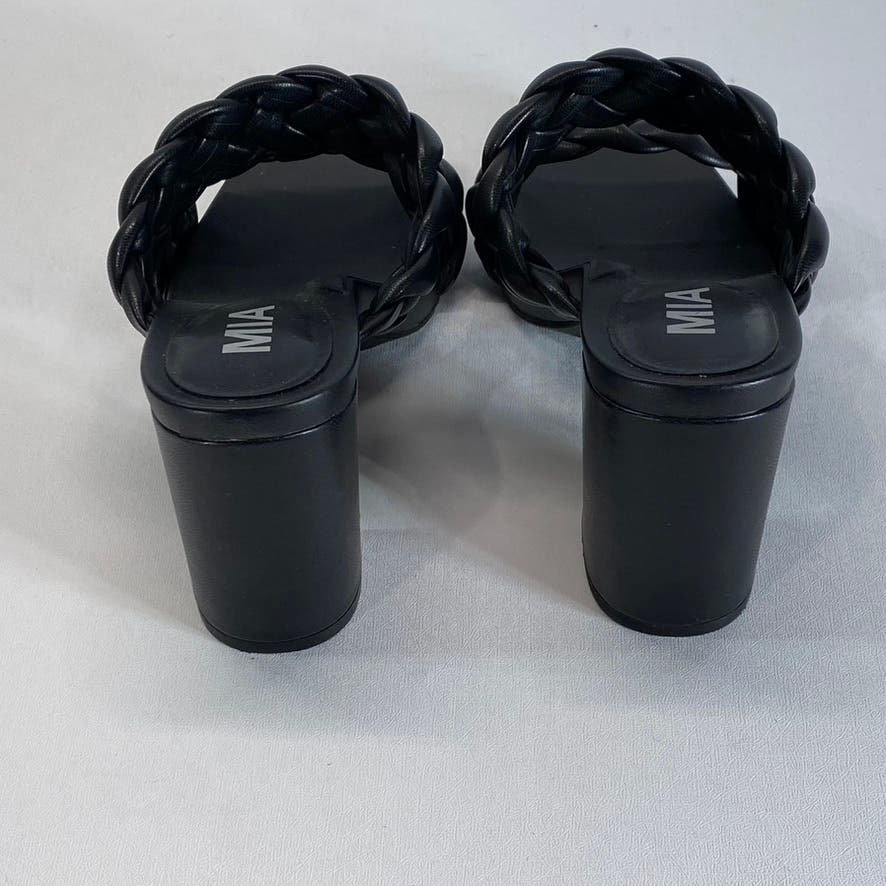 MIA Women's Black Faux-Leather Maine Puffy Braided Square-Toe Sandals SZ 6