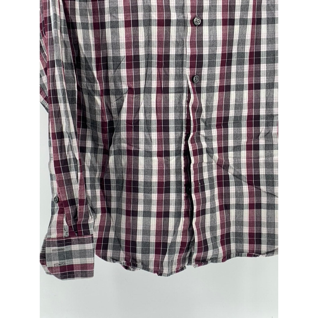 BANANA REPUBLIC Women's Gray-Burgundy Plaid Stretch Tailored Slim Fit Shirt SZ S