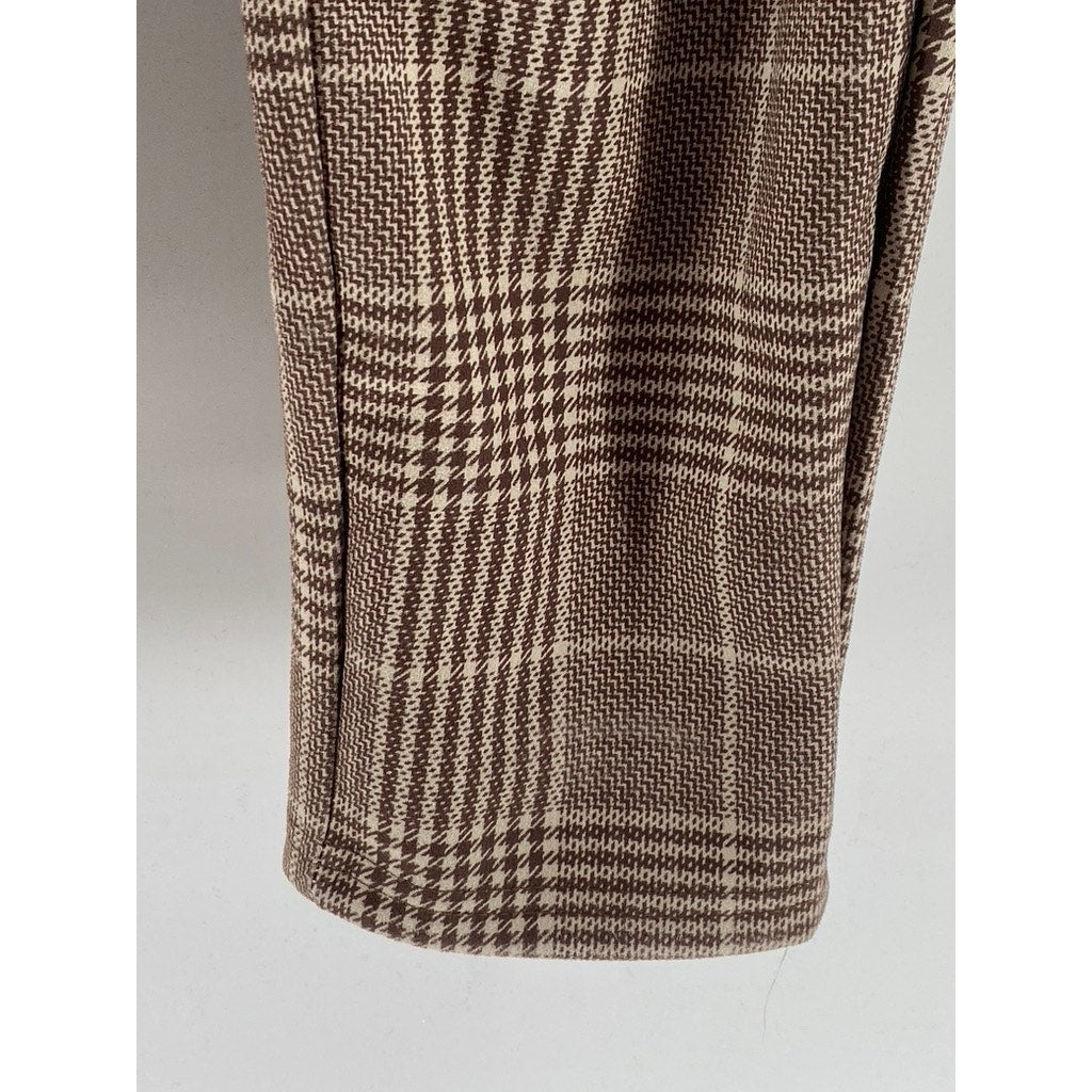 CLASSIC CONCEPTS Women's Brown Plaid Pull-On Pants SZ S