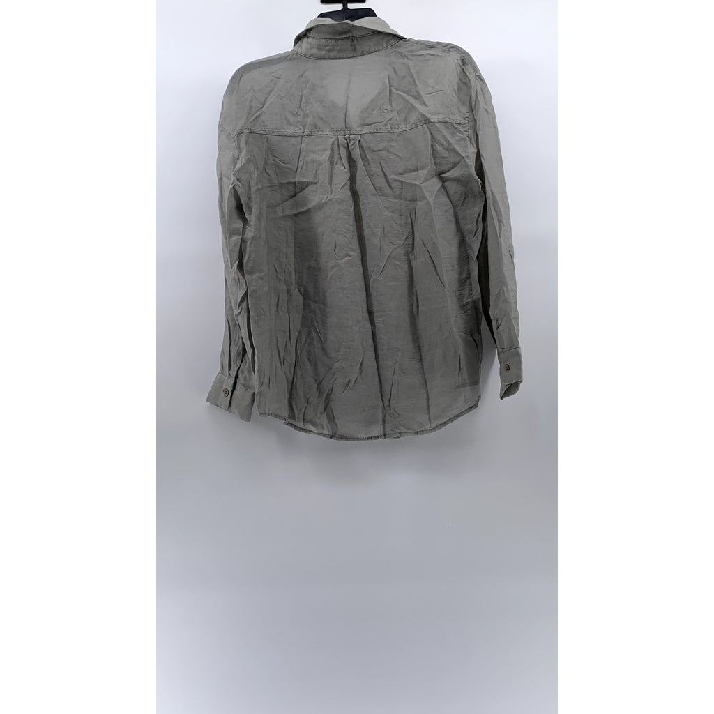CIDER Women's Gray Sheer Button-Up Long Sleeve Regular-Fit Top SZ S(US4)