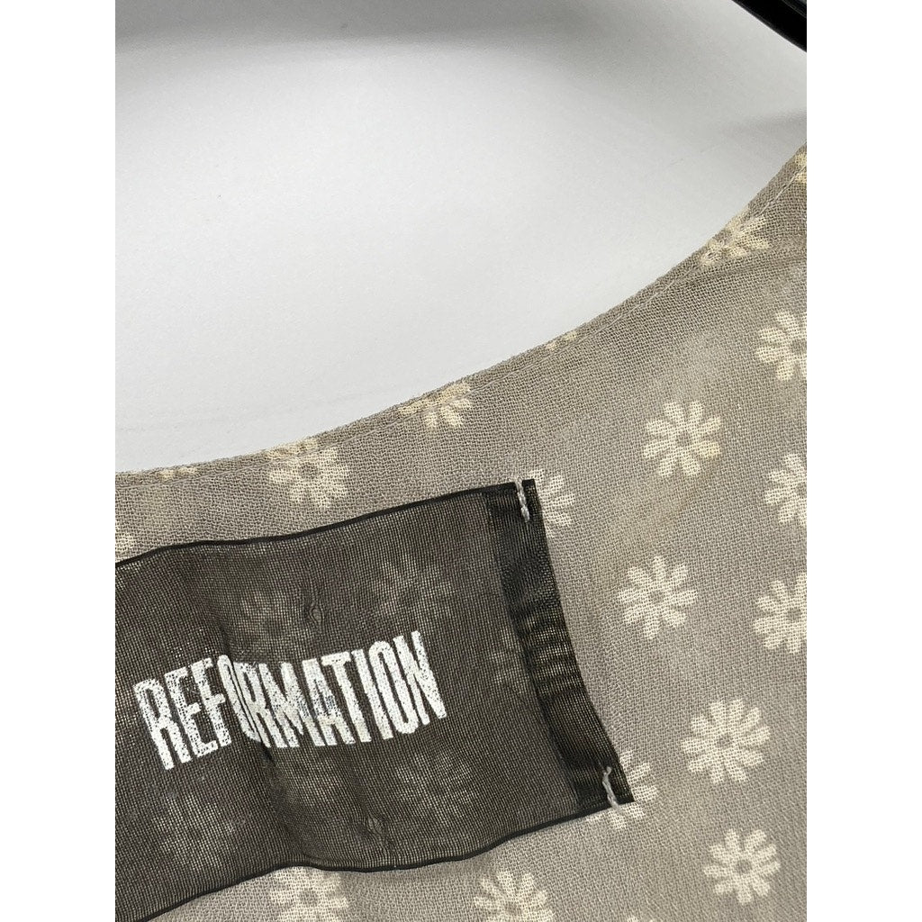 REFORMATION Women's Gray Daisy Floral V-neck Short Sleeve Wrap Mini Dress SZ 4