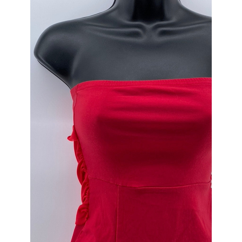 PRETTYLITTLETHING Women's Red Ruched Strapless Bodycon Mini Dress SZ 0