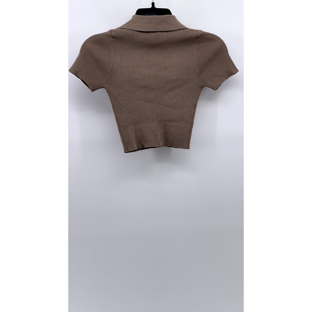 ACTIVE USA Women's Brown Ribbed Short Sleeve Crop Top SZ S