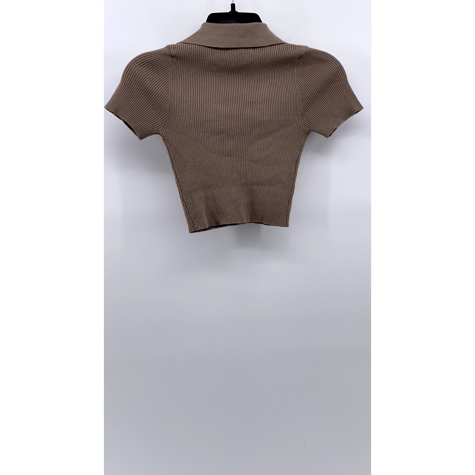 ACTIVE USA Women's Brown Ribbed Short Sleeve Crop Top SZ S