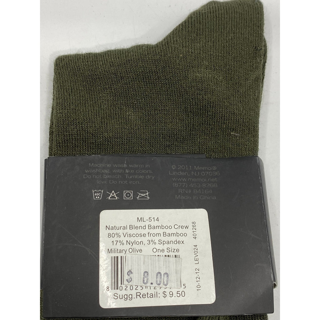 MEMOI Women's Military Olive Knit Natural Blend Bamboo Crew Socks SZ OS