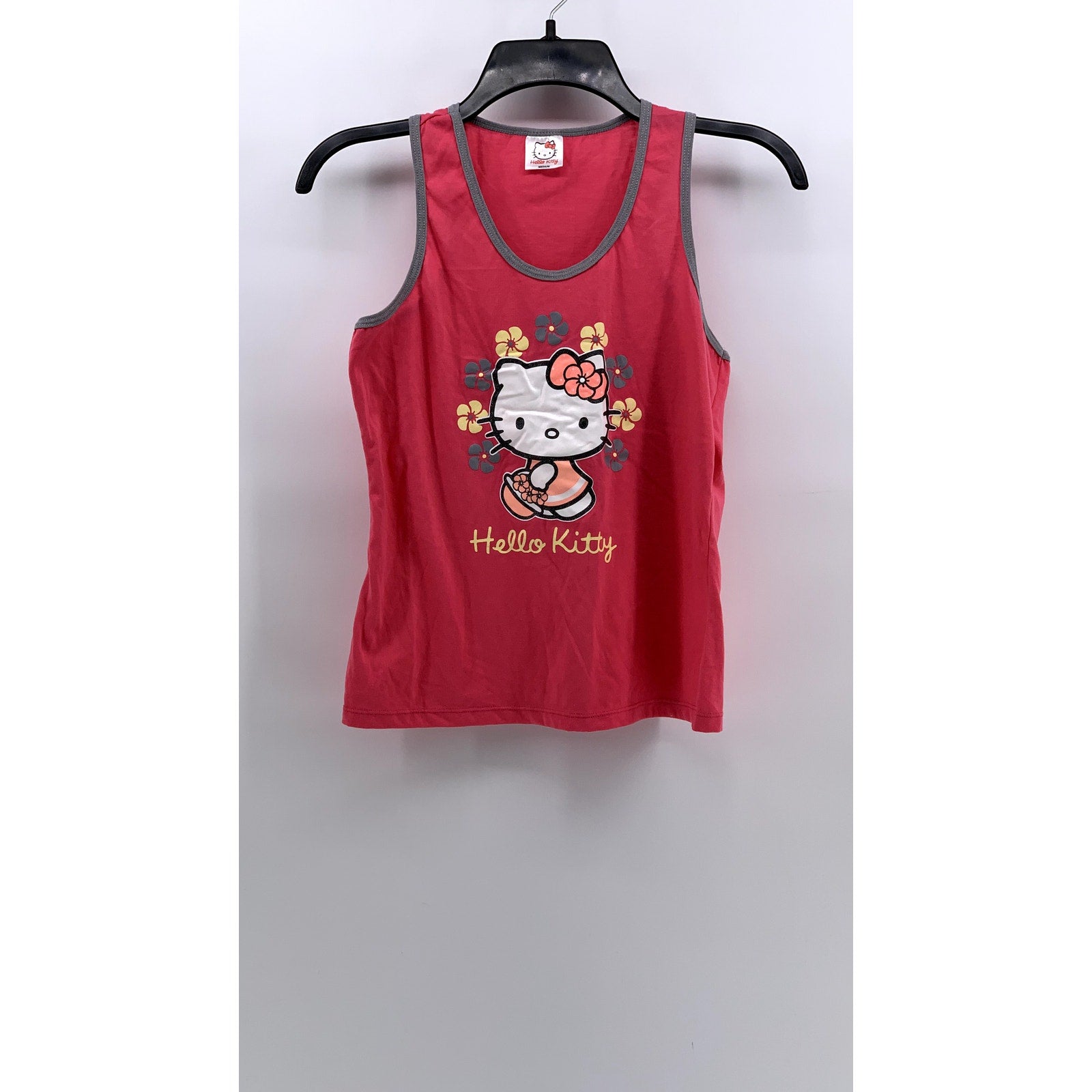 HELLO KITTY Girls' Pink-Gray Graphic Tank Top SZ M