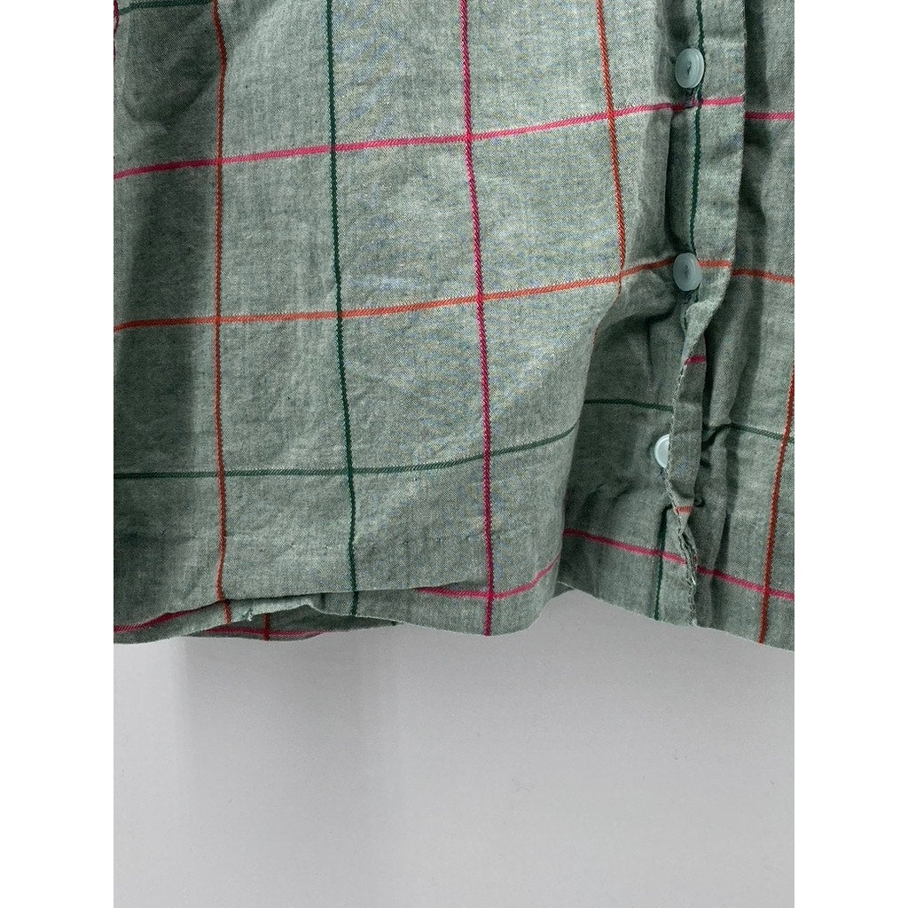 UNBRANDED Women's Green Windowpane Collared Button-Up Sleeveless Cropped Top SZS