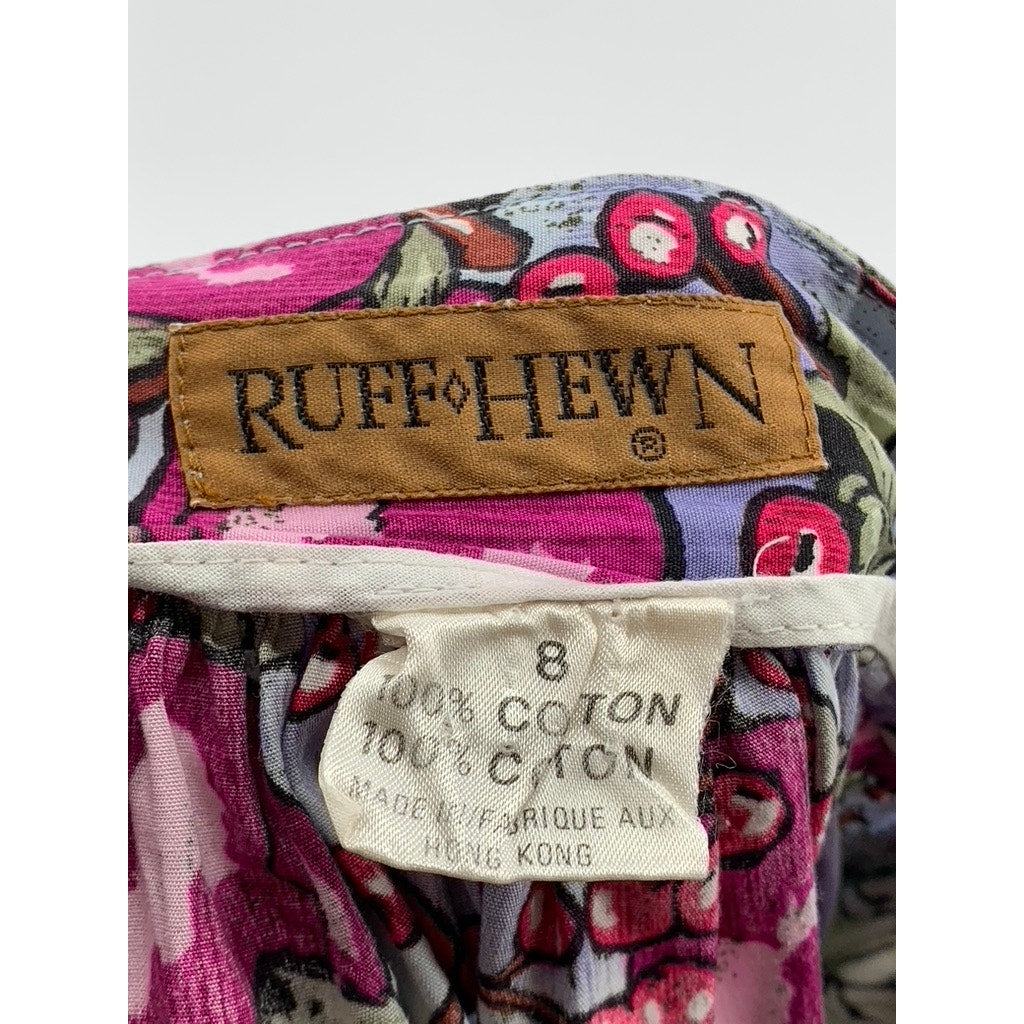 RUFF HEWN Women's Vintage Pink Floral Print Pleated A-Line Midi Skirt SZ 8