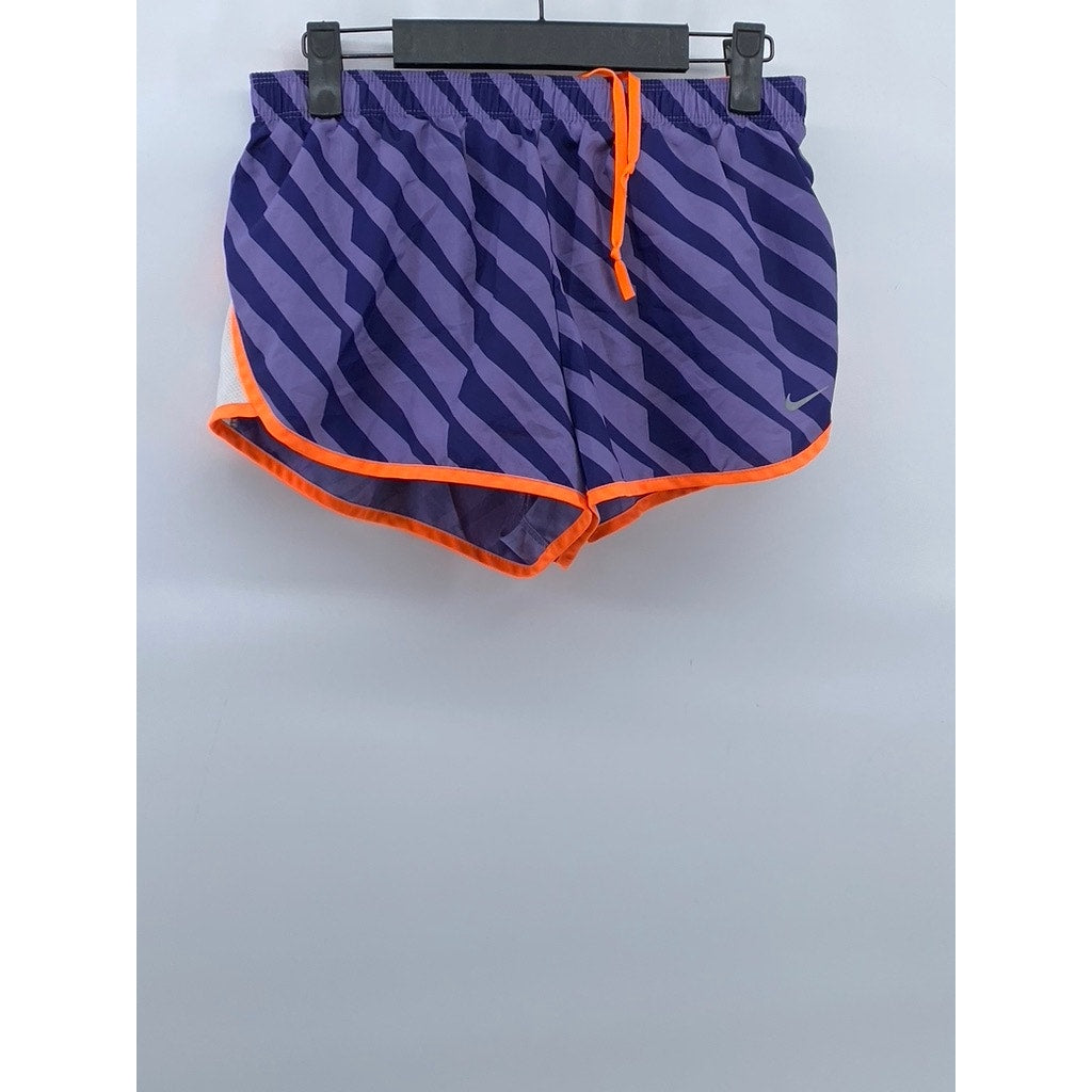 NIKE Women's Purple-Orange Striped Drawstring Dri-Fit Running Shorts SZ S