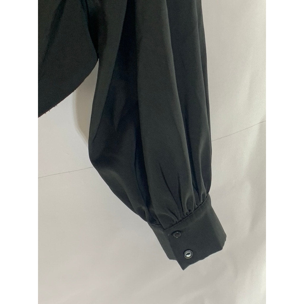 ASTR THE LABEL Women's Black Solid Straight-Neck Long Sleeve Crop Top SZ L