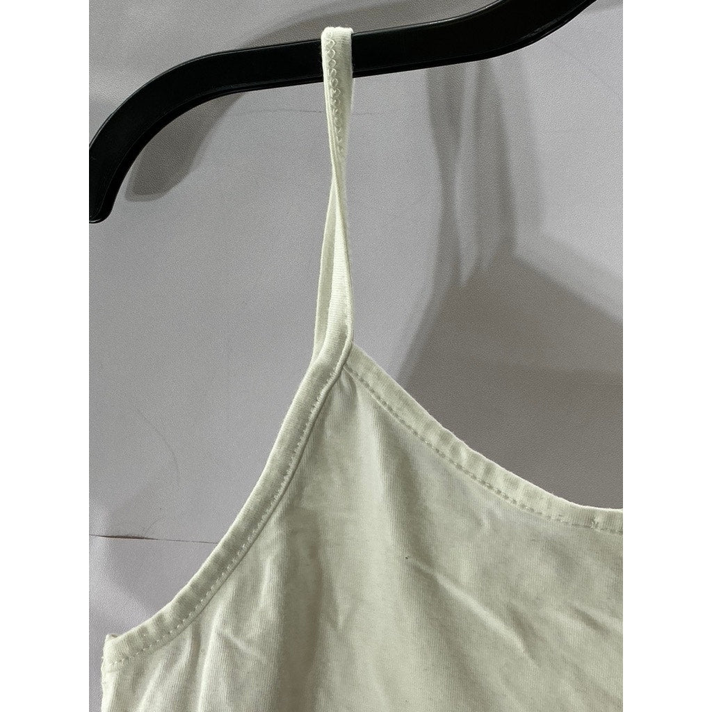 TRES BIEN Women's White-Red Side Striped Scoop-Neck Cropped Tank Top SZ S