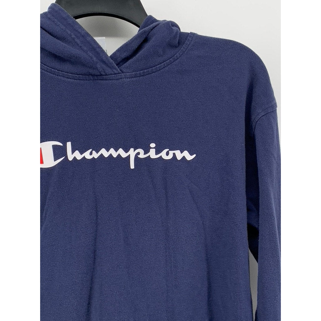 CHAMPION Women's Washed Navy Script Logo Hoodie SZ S
