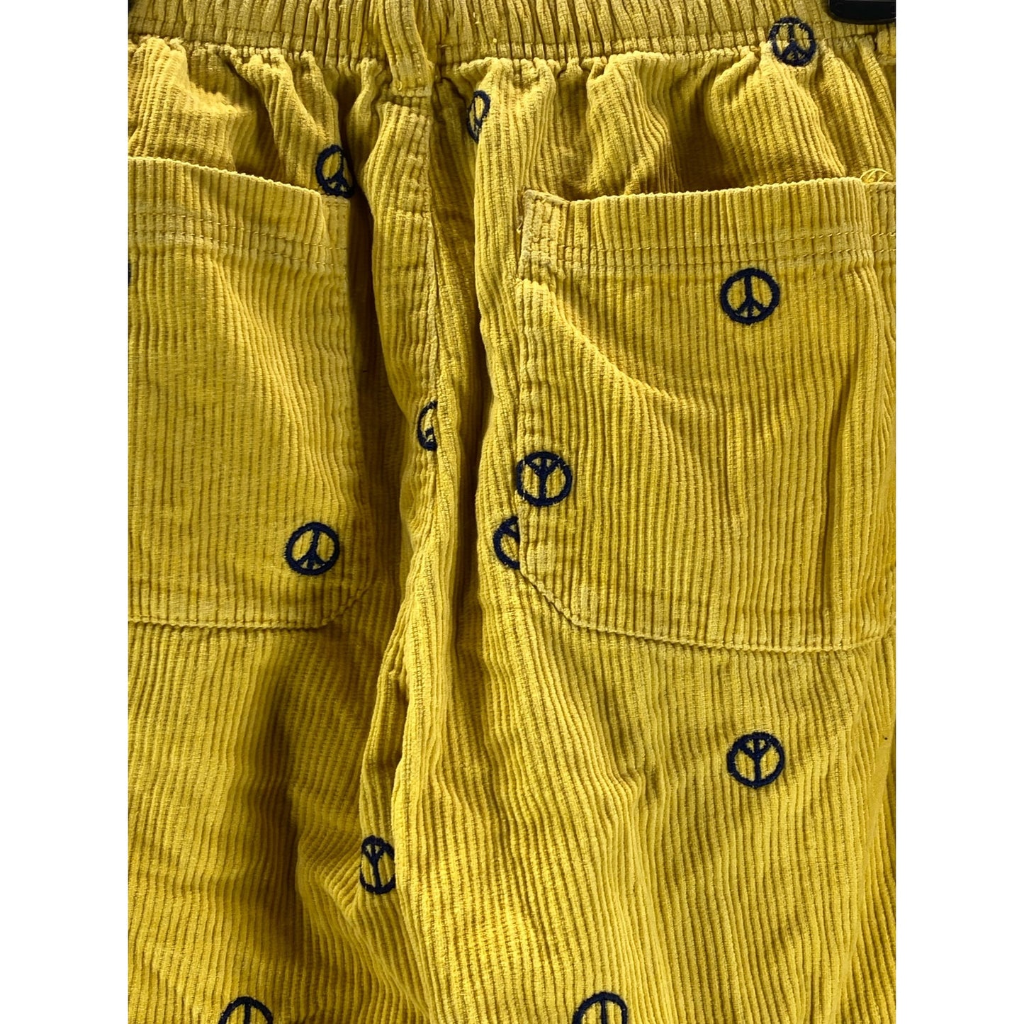 URBAN OUTFITTERS Men's Yellow UO Peace Sign Print Straight-Leg Corduroy Pant SZM